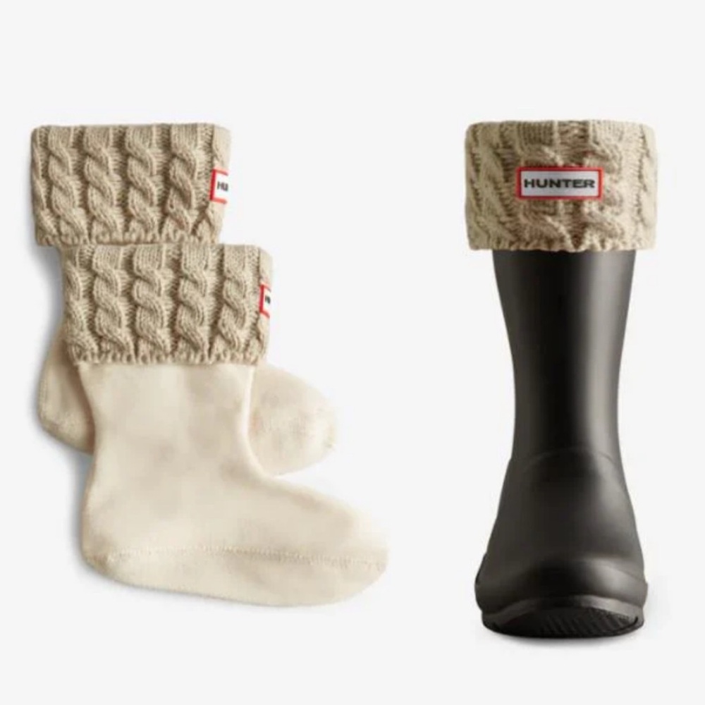 Hunter Kids Recycled 6 Stitch Cable Boot Greige